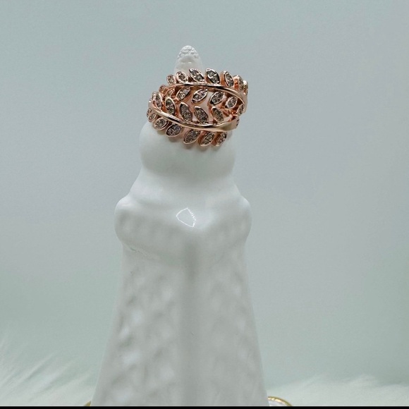 Zircon Olive Branch Leaf Small Hoop Earrings - Gold & Rose Gold Set - Picture 2 of 8